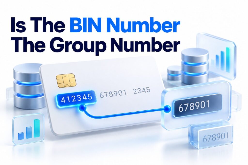 Illustration comparing a bank card BIN number with a group number